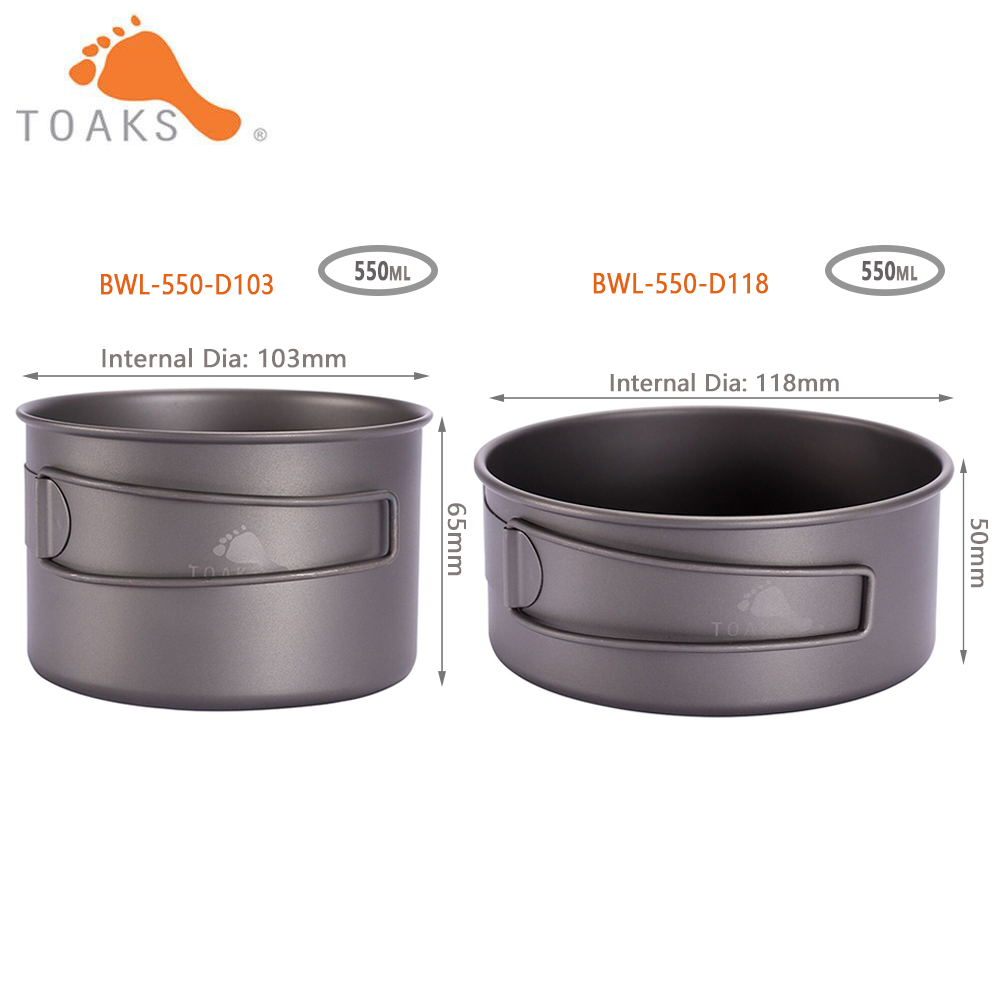 Camping Outdoor Cooking Equipment - TOAKS BWL-550 التخييم التيتانيوم عاء مع