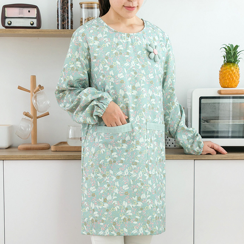 Camping Cooking Apron - مريلة نسائية قطنية طويلة الأكمام مقاومة