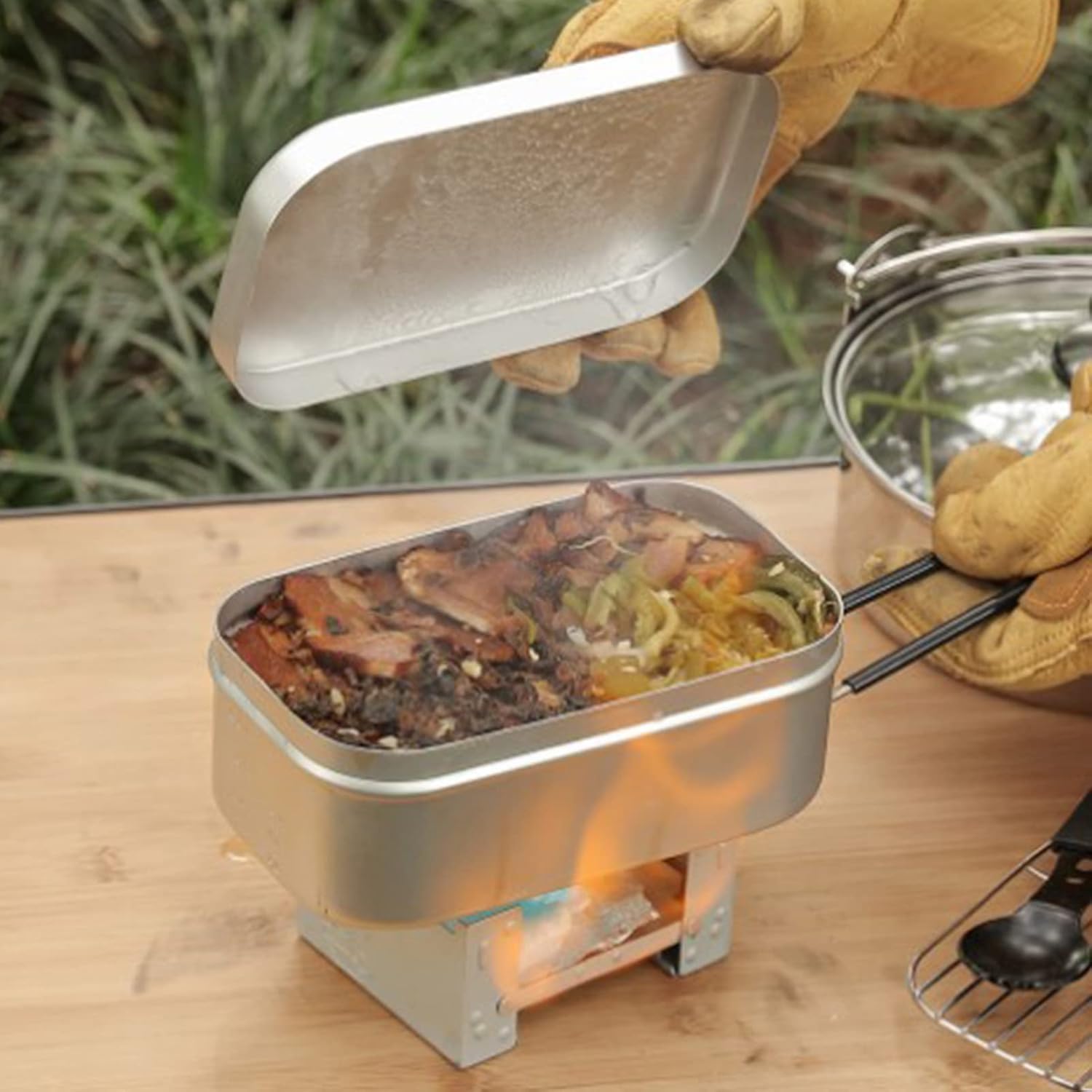 Camping Outdoor Cooking Equipment - مقبض صندوق بينتو قابل للطي، حاوية
