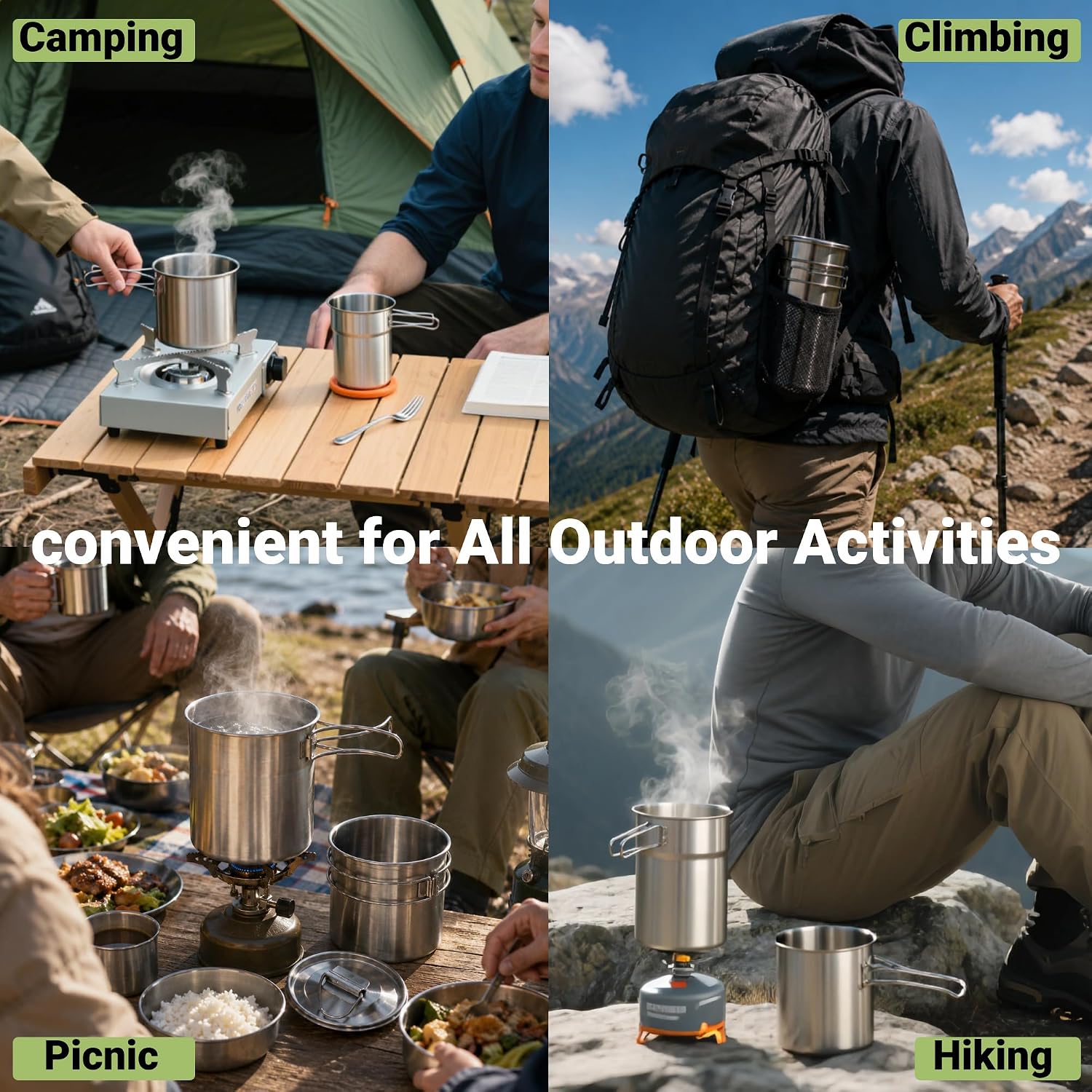 أكواب قابلة للطي للتخييم، أوان - مراجعة Camping Outdoor Cooking Equipment وسعره