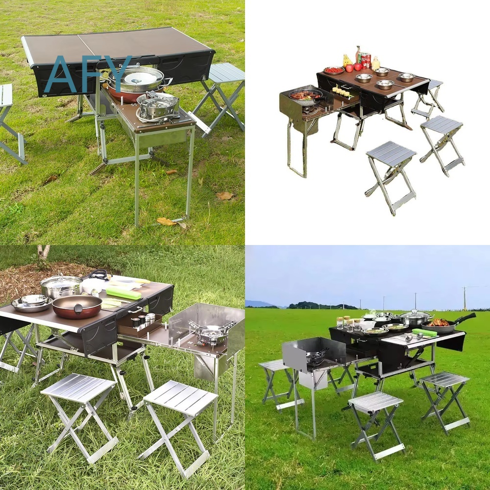 عربة طعام محمولة قابلة للطي لل - مراجعة Camping Cooking And Dining Set وسعره
