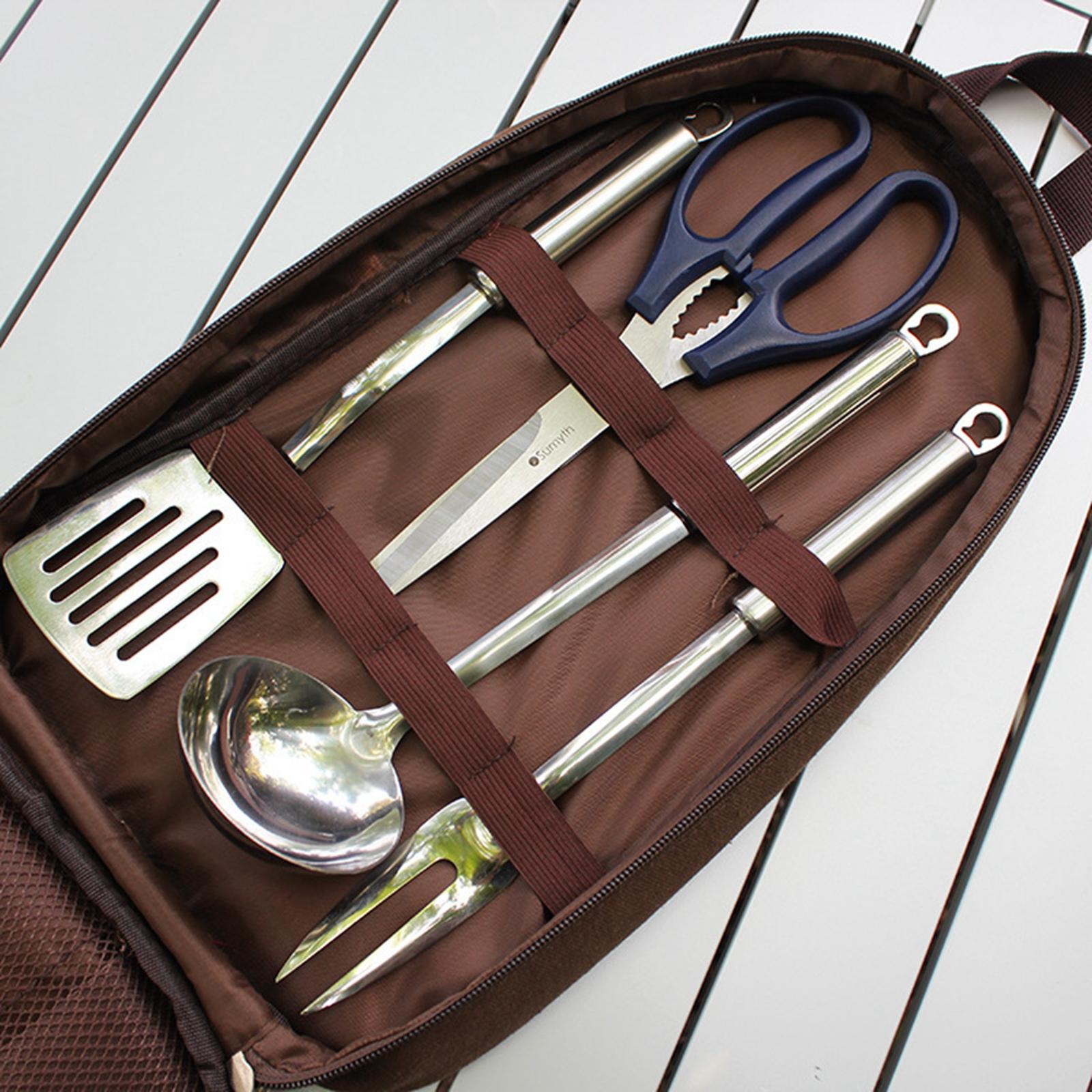 7 قطعة التخييم أواني المطبخ مج - مراجعة Camping Cooking Utensil Organizer وسعره
