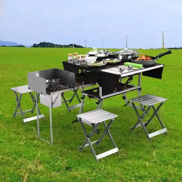 المحمولة في الهواء الطلق للطي  - مراجعة Camping Cooking And Dining Set وسعره