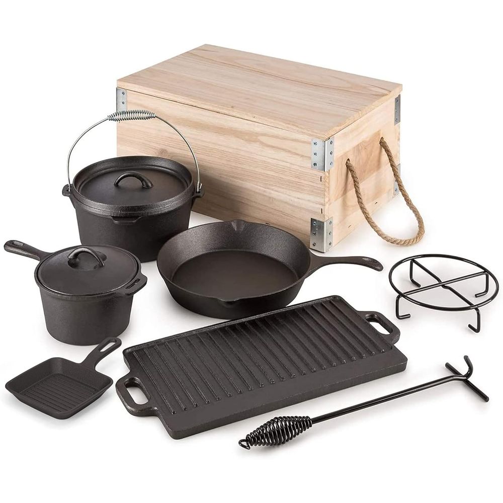 طقم طهي من 8 قطع من الحديد الز - مراجعة Vintage Camping Cooking Set وسعره